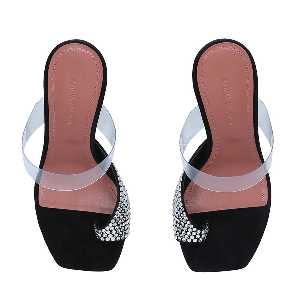 AMINA MUADDI Paloma Crystal Slipper Black Satin
